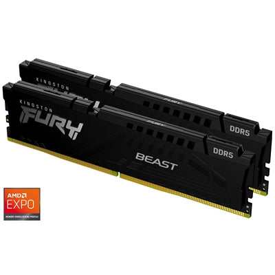 Kingston FURY Beast KF556C36BBEK2-32 32GB (2x16GB) System Memory, 5600MT/s, DDR5, CL36, DIMM, Black, AMD EXPO Certified Kingston FURY Beast KF556C36BBEK2-32 32GB (2x16GB) System Memory, 5600MT/s, DDR5, CL36, DIMM, Black, AMD EXPO Certified